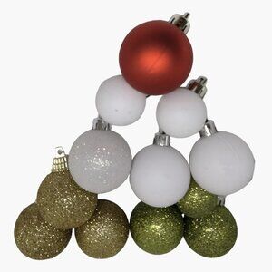 Small Shatterproof Christmas Ornaments Green Glod White Matte Glitter Lot 12